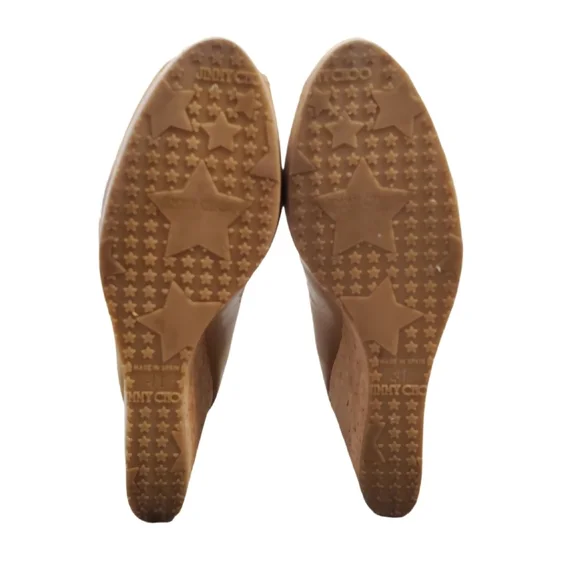 Jimmy Choo Papina Peep-Toe Beige Patent Leather Cork Platform Shoes Size 10 - Picture 4 of 6